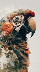 parrot double exposure with a jungle, species protection concept, created with generative AI technology