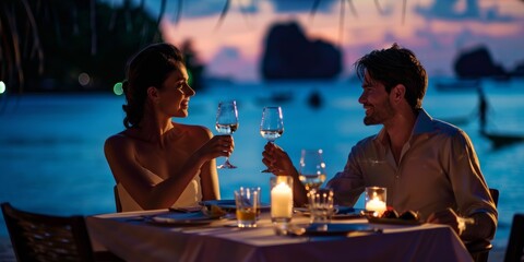 Romantic Sunset Dinner by the Beach for a Happy Couple