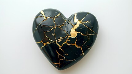 A black heart with kintsugi cracks
