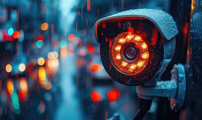 Fototapeta premium Motion and face detection security camera with night vision and live monitoring sensor