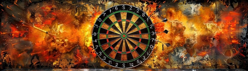 Obraz premium A virtual dartboard with darts striking the center target, symbolizing a series of successful attempts in a vivid digital landscape ,The images are of high quality and clarity