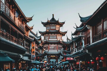 Fototapeta premium A Vibrant Street Scene in a Chinese City