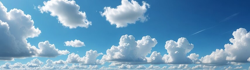 Fototapeta premium A high-quality photograph of a clear blue sky with a few fluffy white clouds scattered across.