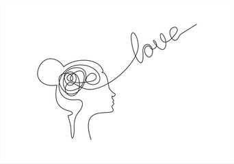 Woman With Love on The Brain.continuous line vector illustration