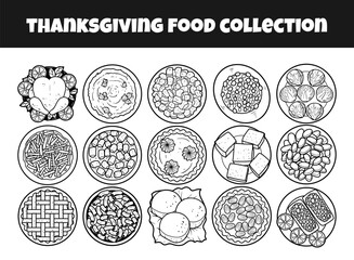 Set of thanksgiving food outline vector illustration