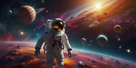 Astronaut in space colorful science technology science fiction