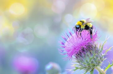Obraz premium Bumblebee on a Pink Thistle Flower