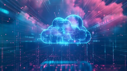 Obraz premium 3. Generate an image illustrating the dynamic landscape of technology networking and digital communication in business, emphasizing cloud computing's role. Highlight concepts such as web storage for
