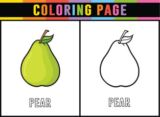 Pear coloring page for kid. Preschool educational fun activity. Printable drawing worksheet.