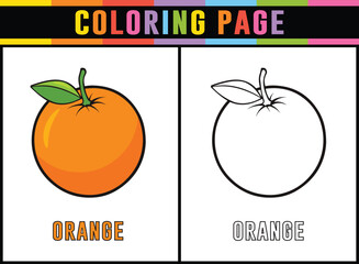 Orange coloring page for kid. Preschool educational fun activity. Printable drawing worksheet.