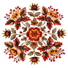 Floral composition in the form of embroidery for decoration, cards, calendar. Isolated on white background.