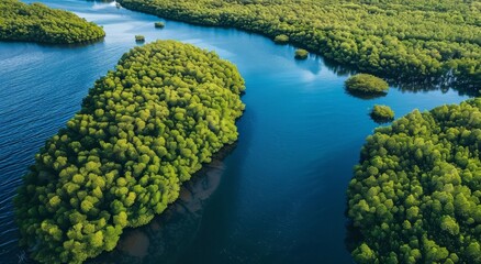 Fototapeta premium Aerial View of Lush Mangrove Forest and Winding Waterway