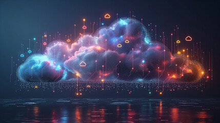 Obraz premium Colorful Cloud Computing Illustration with Data Streams