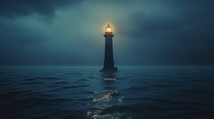 Fototapeta premium Majestic Lighthouse Standing Tall in the Darkness of the Night with Illuminated