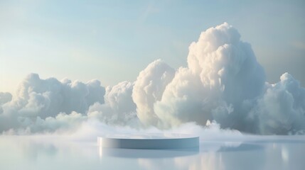 White Circular Platform Amidst Fluffy White Clouds During Daytime