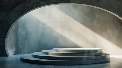 Concrete Room With Circular Platform and Sunlight