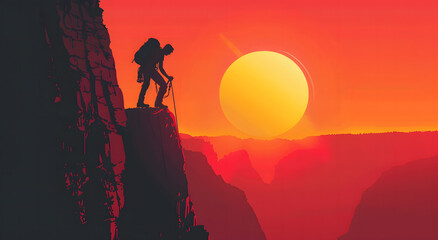 Fototapeta premium illustration of an adventurous mountain climber