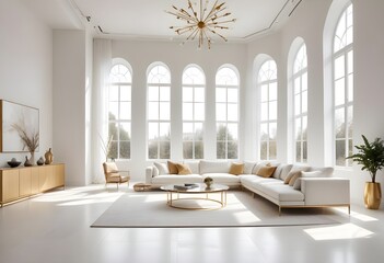 Modern and light living room with fireplace and couch