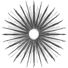 Obraz premium Engraved Sunburst: Vintage Rayed Star, Concentric Lines, Retro Solar Symbol.