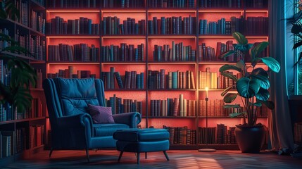Generative AI Illustration of Modern Library with Cozy Atmosphere

