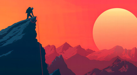 Fototapeta premium illustration of an adventurous mountain climber