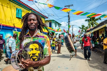 Colorful Street Scene in Kingston, Jamaica with Vibrant Mural