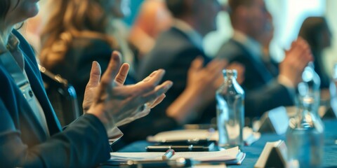 A close-up of a heated debate between scientists at a conference, argue during meeting at office.