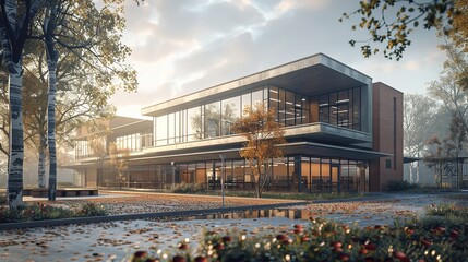 Obraz premium Generic Basic Design School Building: 3D Illustration