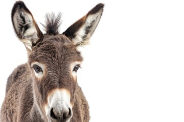 Fototapeta premium close up on a donkey foals head 2 months in front of a white background