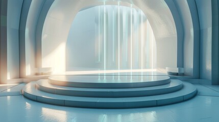 Fototapeta premium Circular Platform With Arched Entrance and Light Streaks