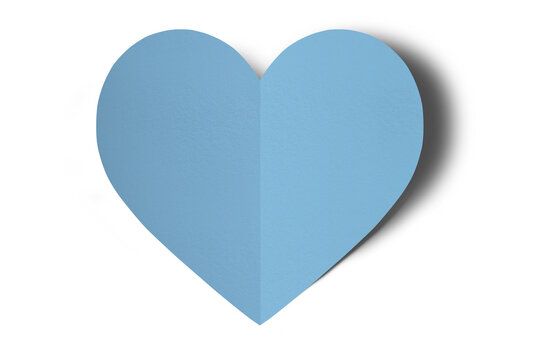 Light blue origami paper hearts isolated on transparent background.