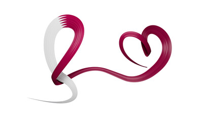 Qatar Flag colors ribbon making bow to heart shape for cancer awareness month 3d illustration
