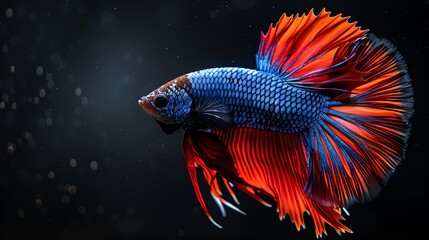 Fototapeta premium Blue and red Betta fish, vivid colors, black background