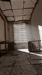 Abandoned ruined room scene premium photo 3d render