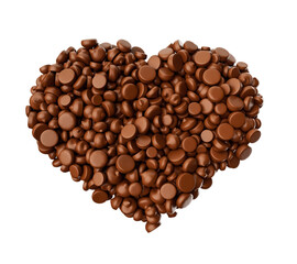 Heart Shape made of chocolate Chips Chocolate Pieces Love Sign 3d illustration
