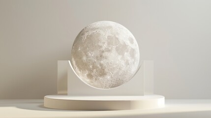 Detailed Moon Lamp on White Platform in a Studio Setting