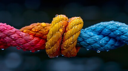 Strong diverse network rope team concept integrate braid color background cooperation empower power. Team rope diverse strength connect partnership together teamwork unity communicate support.