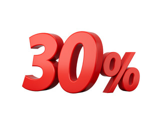 3d Red 30% Thirty Percent Sign  3d illustration
