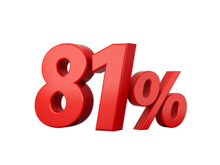 3d Red 81% Eighty One Percent Sign 3d illustration
