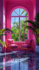 Obraz premium interior of a Blue and purple tones hotel room