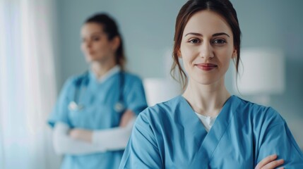 Fototapeta premium Modern medical education female doctor and nurse portraits.