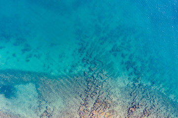 Aerial photo blue water background