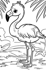 Fototapeta premium Flamingo Coloring Pages for Kids with Jungle Background 