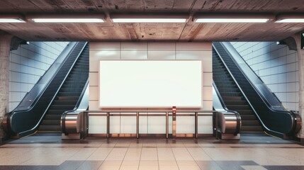 Empty blank billboard or advertising poster Oversized horizontal across the entrance to a subway station