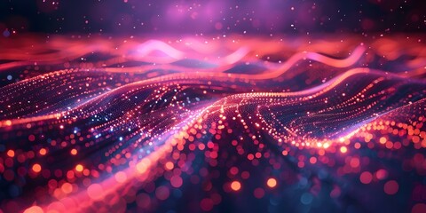 Obraz premium Futuristic abstract background with glowing neon wave lines and bokeh lights. Concept Abstract Art, Futuristic Design, Neon Wave Lines, Bokeh Lights, Light Effects