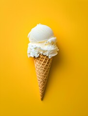 Ivory Ice Cream Cone on a yellow Background