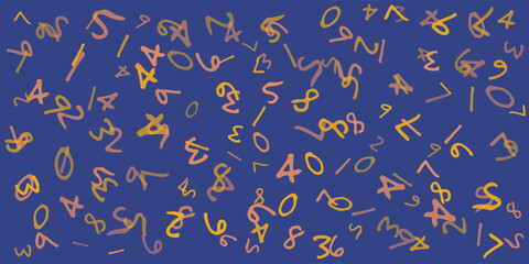 Various Multi Layered, Randomly Colored, Placed, Sized and Oriented Hand Drawn Numbers Pattern - Texture, Background, Design Element in Editable Vector Format