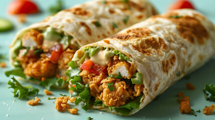 ried Chicken Burrito and vegetable wrap on a plate