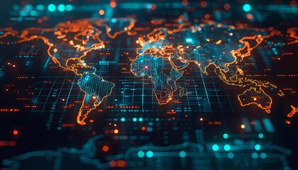 Obraz premium Cross-Border Data Transfer Compliance, global map with icons of data flows, international data transfer agreements, 