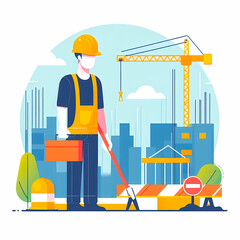 Workers working on construction site modern flat vector illustration